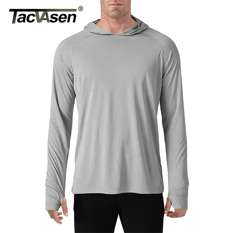 Tacvasen Sun Protectiun T Shirts Men Long Sleeve Casual UV Proof Hooded T Shirts通気性軽量パフォーマンスTシャツLJ200827