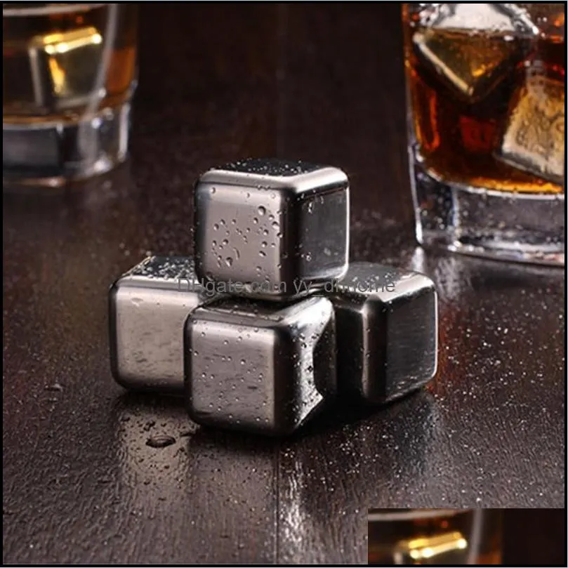 whiskey stones stainless steel ice cubes whiskey cooler rocks reusable ice stone chiller tool with plastic box 6pcs 1 lot cyl-yw3935