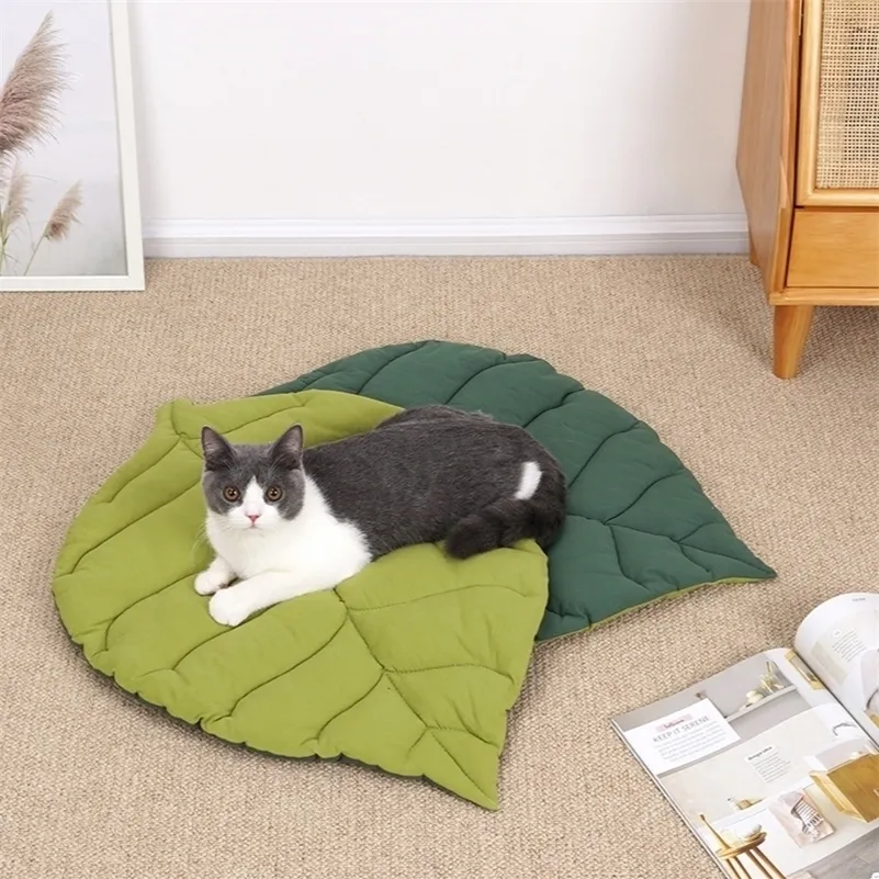 Ginkgo/Green Leaf Shape Soft Pet Dog Cat Bed Mat Pad Materasso lavabile in lavatrice per cani di taglia grande, media e piccola Gatti Kennel 220323