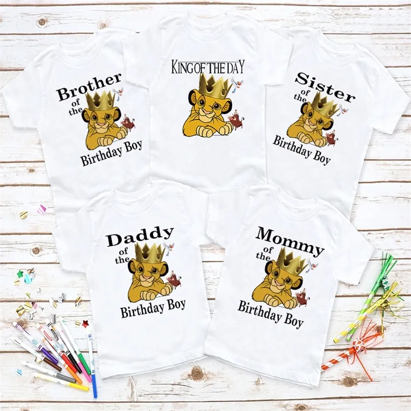 Matching Family Outfits For Birthday Lion King Cartoon Theme Kids Tshirt Birthday Boy Funny Party Present Clothes Father Mother 220531