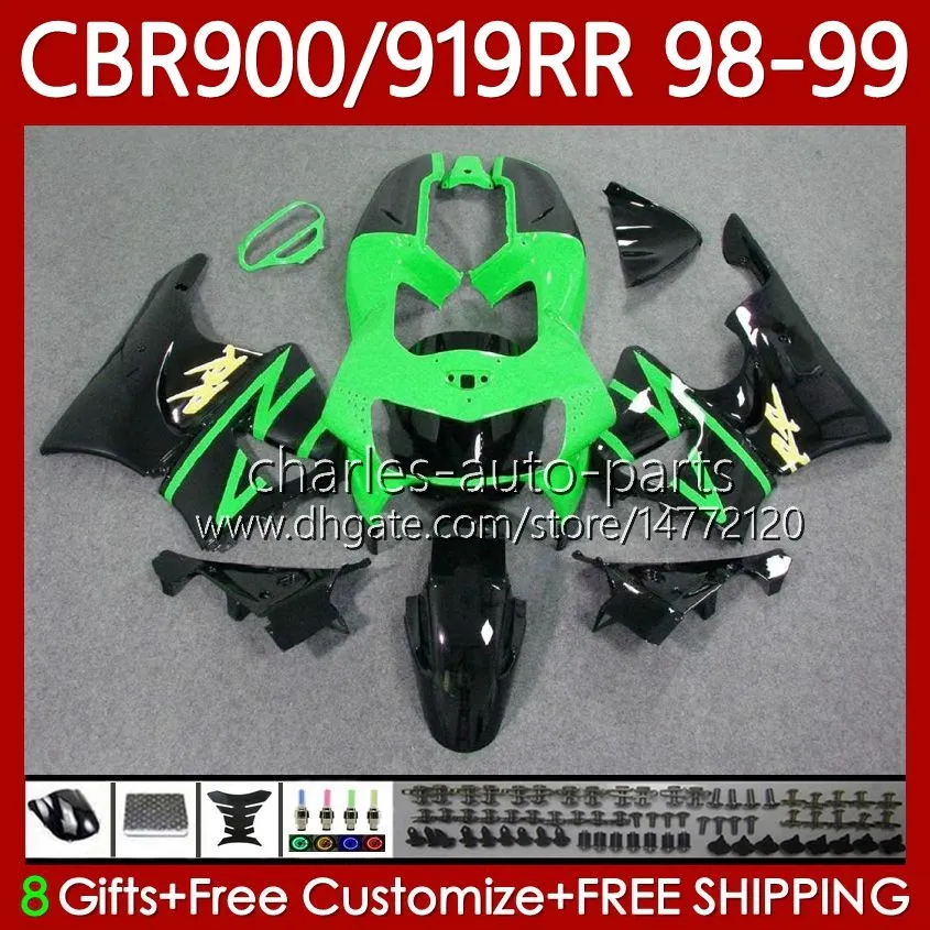 Kit de carénages pour HONDA CBR 919RR 900RR 900CC 919CC CBR919 CBR900 RR CBR919RR 98 99 Corps 127No.69 CBR 900 Vert noir 919 RR CC 1998 1999 CBR900RR 1998-1999 Carrosserie OEM