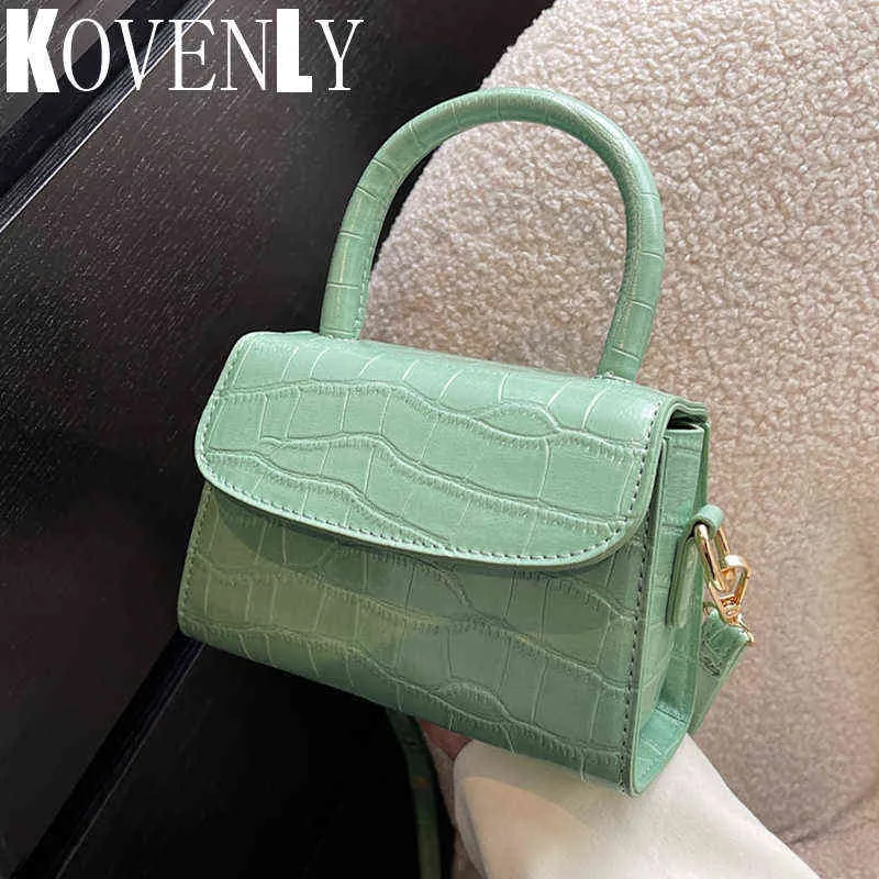 Shopping Bags Fashion Woman Bag Mini Squar Flap Stone Pattern Leather Crossbody Handbag High Quality Ladys Small Shoulder 220316