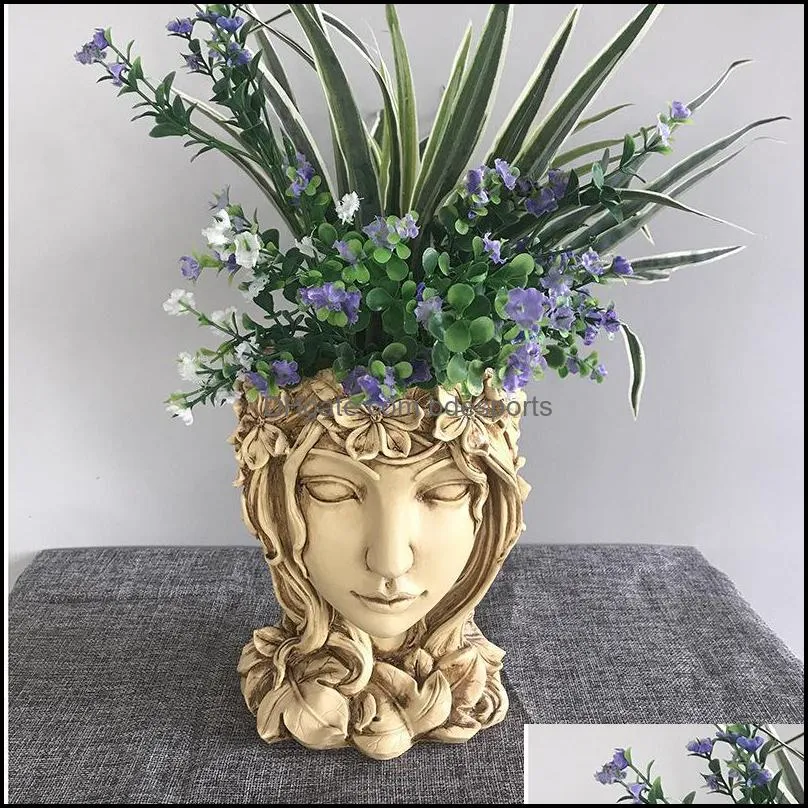 NEWStatue Goddess Flower Pots Head Girl Succulent Flower Pot Retro Vase Home Decoration Garden Planter Tabletop Decor Resin Pots