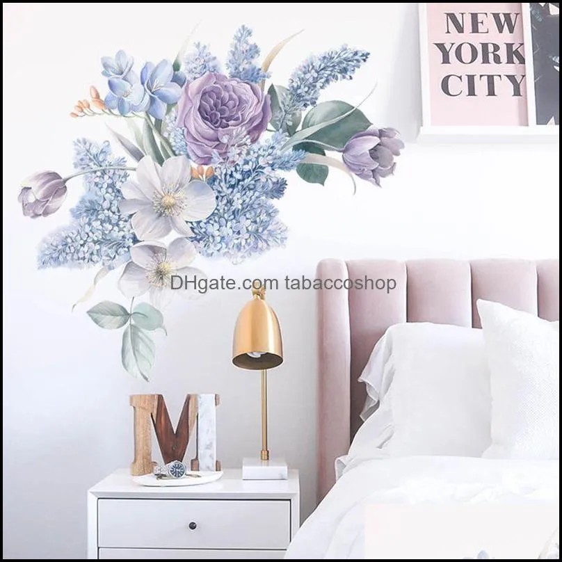 Wall Stickers Purple Watercolor Flowers Living Room Bedroom Landscaping Sofa Bed Background Decoration