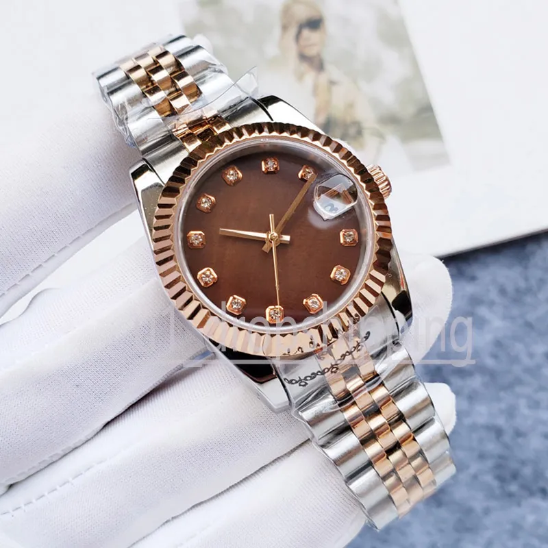 Kobiety zegarek 28/11 mm różowe złoto ze stali nierdzewnej Paski Panie Diamond Lumoinous Wodoodporne Wodoodporne zegarki mechaniczne Pani zegarki