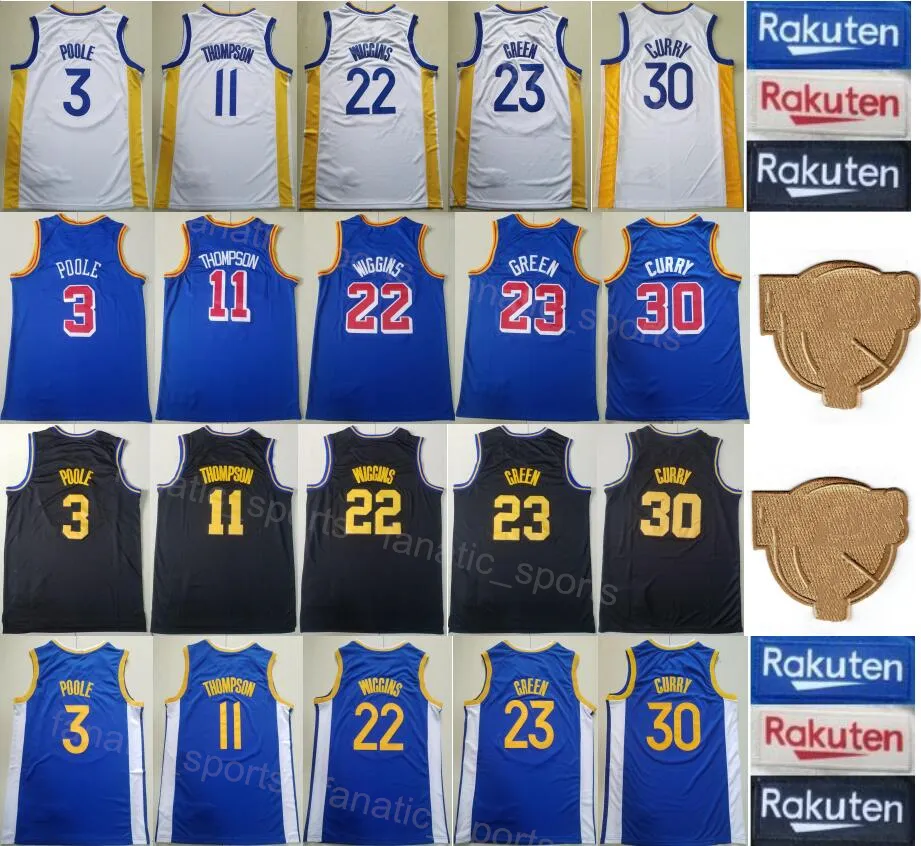 Man Finals Basketball City a remporté le maillot Draymond Green 23 Poole 3 Stephen Curry 30 Klay Thompson 11 Andrew Wiggins 22 Patch Rakuten respirant pour l'équipe