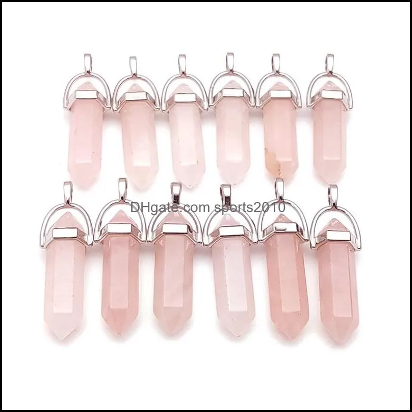 fashion natural pink rose quartz stone charms teardrop pillar shape point chakra pendant for necklace earrings jewelry making