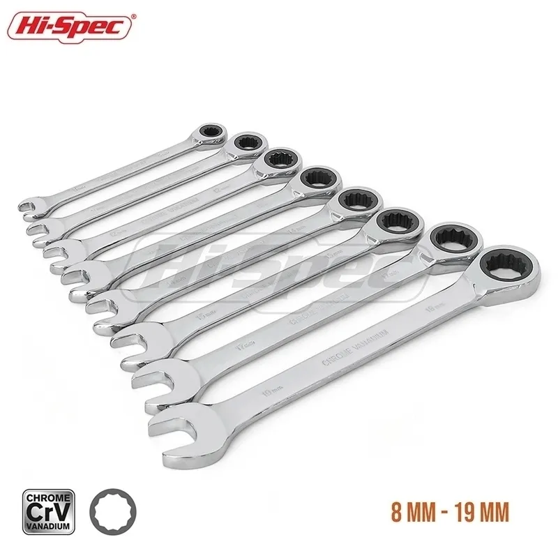 Hispec 8pc Ratchet Combination Wonch 8 10 12 13 14 15 17 19MM Torque Spanner مجموعة من المفاتيح Torquimetro Chave Catraca Y200323