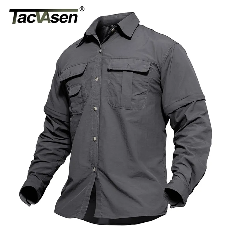 TACVASEN Men s Military Clothing Lightweight Army Shirt Quick Dry Tactical Shirt Summer Removable Long Sleeve Work Hunt Shirts LJ200925