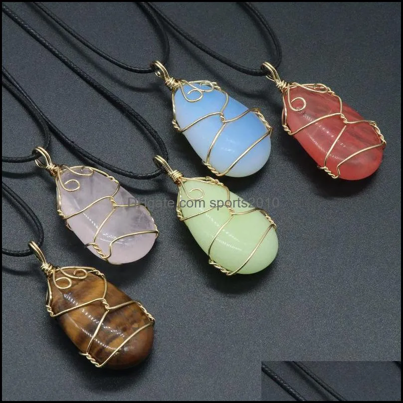 gold wire wrap oval colorful crystal stone pendant necklace quartz crystals necklaces healing jewelry for men men rope chain