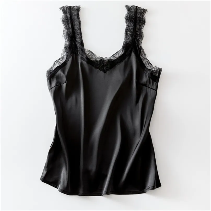 Sprzedaż Sexy Koronki Tank Top Kobiety Summer Casual Satin Silk Vest Backless Lace-up Basic Tops Black Bez Rękawów Camisole T-shirt 220318