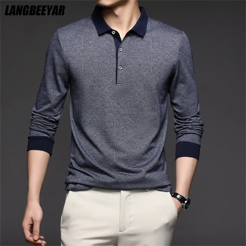 Toppklass Fashion Brand Men Polo Shirts For Men Solid Color Casual Designer Long Sleeve Tops Herrkläder 220707