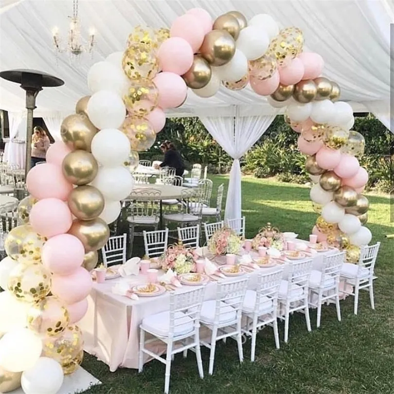 100pcs Balony makaronowe łuk pastel biały różowy balon girland Gold metal metal konfetti globos w przyjęciu weselne