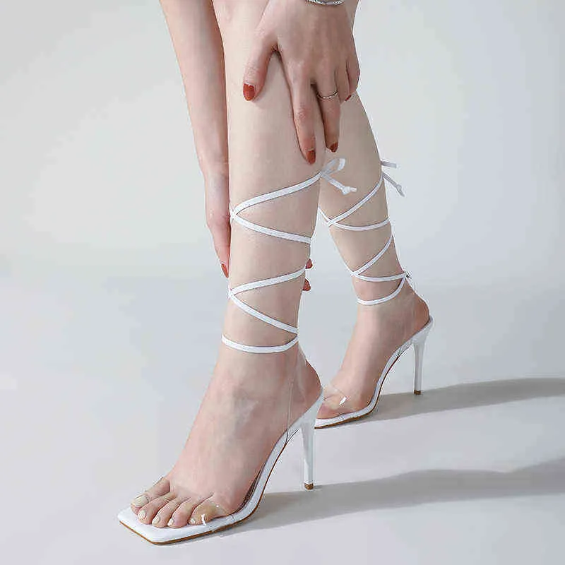 Летние бежевые каблуки сандалии из ПВХ обувь черная шпилька высокая пластика Новая мода с низкой девушкой комфорт обратный ремешок Римский Fab J220527