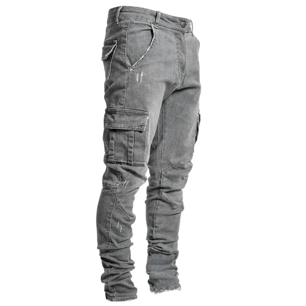 جينز جينز مكدسة للرجال أزياء النحيل رجال جيب سراويل جينز جينز جينز سراويل روبا روبا هومبري سراويل الدنيم هوب هوب
