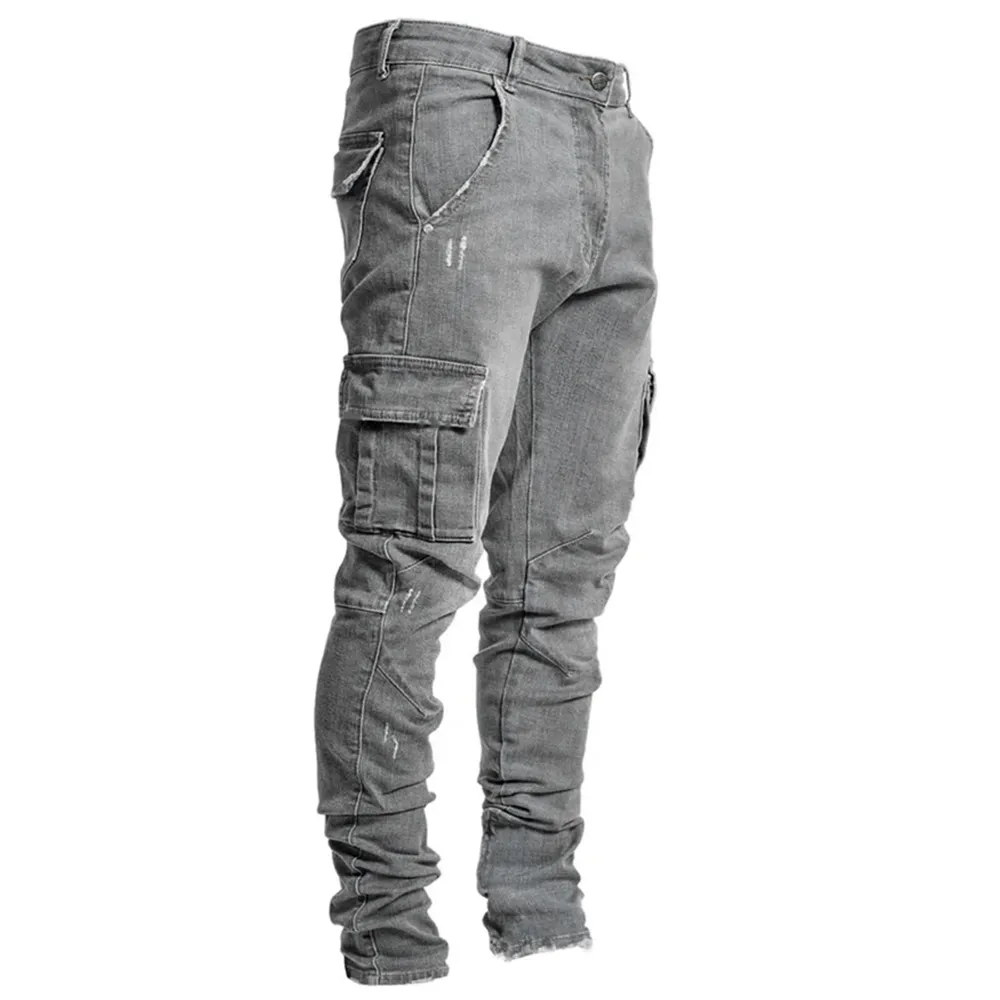 Jeans en denim empilés hommes mode slim hommes poche crayon pantalon jean homme Denim pantalon Ropa Hombre décontracté Denim hip hop pantalon