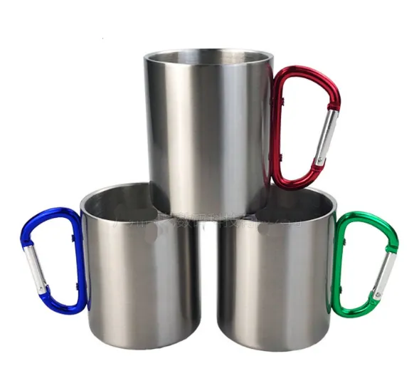 Tasse de thé personnalisé tasse en acier inoxydable sous-vierge imprimé 300 ml bouton carabiner la cuisine personnalisée de cuisine tasse 220608