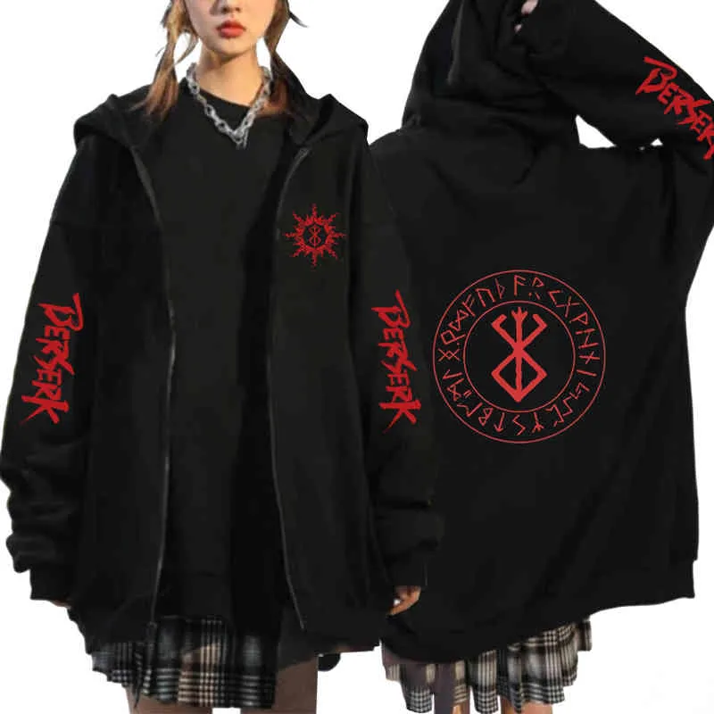 Herbst Winter Zip Mantel Hoodie Mode Sweatshirt Harajuku Anime Berserker Kühlen Loog Hülse Männer Frauen Jacken Kleidung Puck