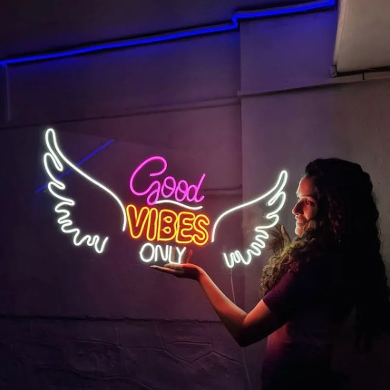 Custom LED Neon Lights Good Vibes Only Home Bedroom Wall Decor Personalized Name 2024