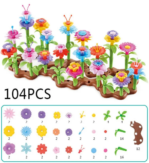 Kits de brinquedos para construção de jardim de flores por atacado- Construa um jogo de arranjo floral de bouquet para crianças pequenas e crianças de 3 a 6 anos de idade, meninas