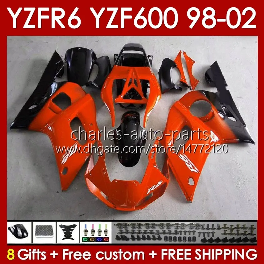 Yamaha YZF R6 R 6 YZF600 600CC YZFR6 98 99 00 2001 2001 2002 BODY 145NO.186 YZF 600 CC YZF-600 98-02 Cowling YZF-R6 1998 1999 2000 01 02 OEM Glossy Orange Blk
