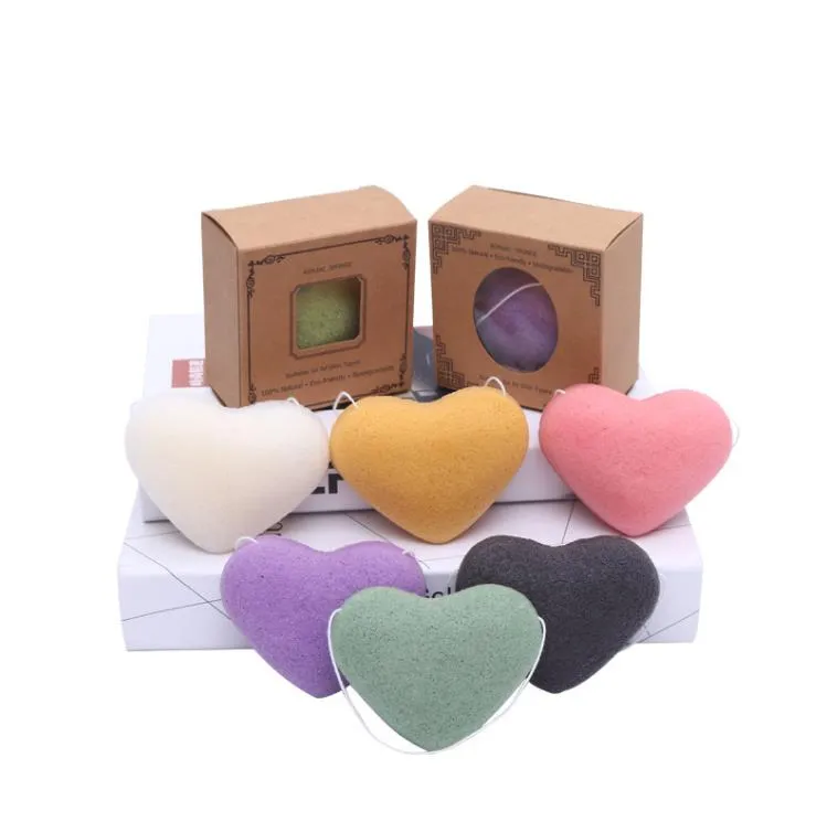 Konjac Facial Cleansing Puff Heart Shaped Facials Clean Sponge Konjac Exfoliating Dirt Baths Sponges Face Care Makeup Tools SN4589