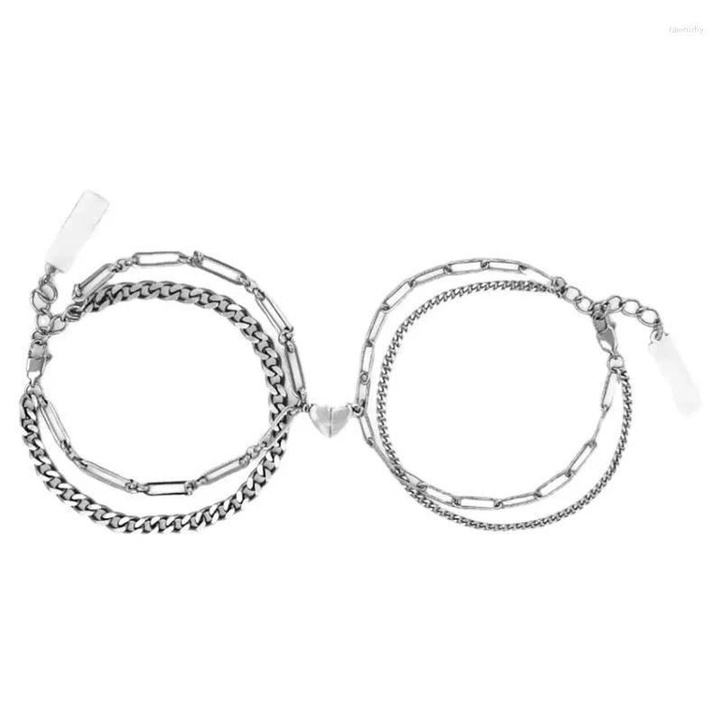 Catena a maglie Coppia Bracciale Sorprendente Anello in acciaio al titanio Magnete di giunzione Amore che attira fidanzati personalizzati Regalo di fidanzate Fawn22