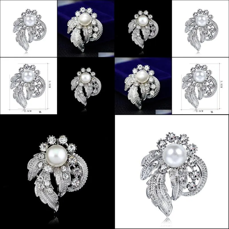 Creative Big Simulated Pearl Rhinestone Flower Gold-color Brooches for Women Lapel Pins Jewelry