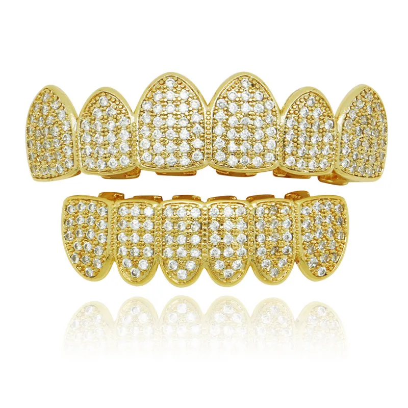 Diamond Grillz Designer Jewelry Jewelry Mens Women's Silver Gold Teeth Grills Hip Hop Iced Out Bling Charms Association Associors Christmas مع Box
