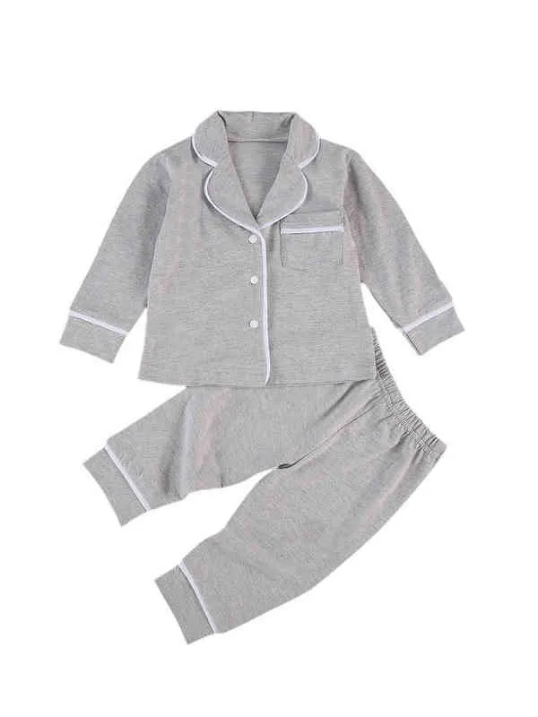 Citgeett Summer New Toddler Baby Boys 2 Piece Pyjama Sets Long Sleeve Buttons Shirt Top and Pants Casual Homewear Clothing J220711