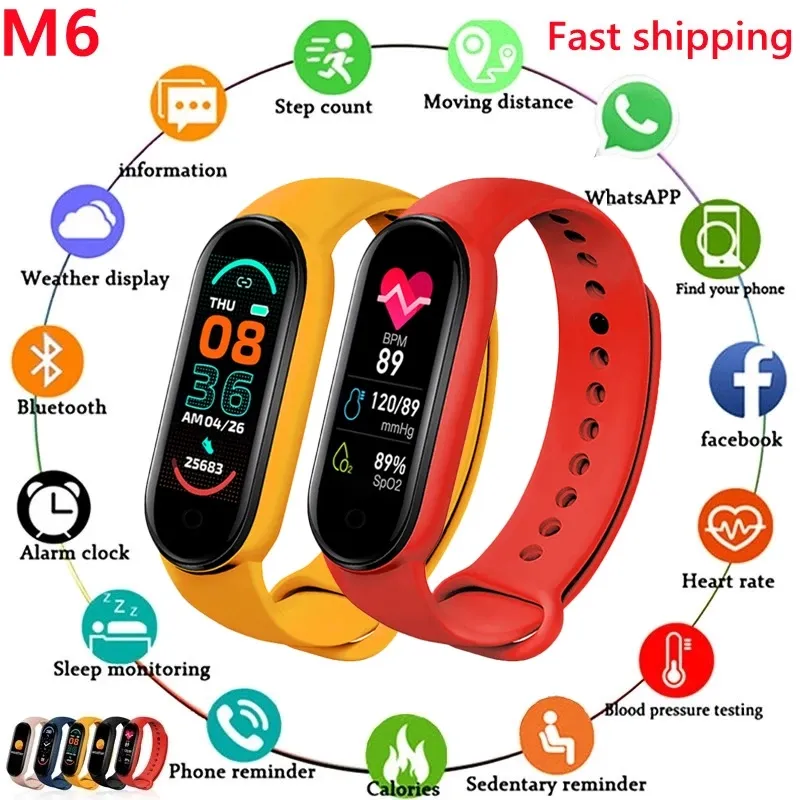 M6 bande intelligente Fitness Tracker Bracelet podomètre Sport montre intelligente Bluetooth 4.0 bande M6 couleur écran Bracelet intelligent