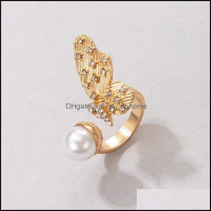 Bande Anneaux Bijoux Jolie Papillon Ailes Bague En Or Pour Les Femmes Élégant Perle Pierre Alliage Métal Mariage Ouverture Drop Delivery 2021 Fpha5