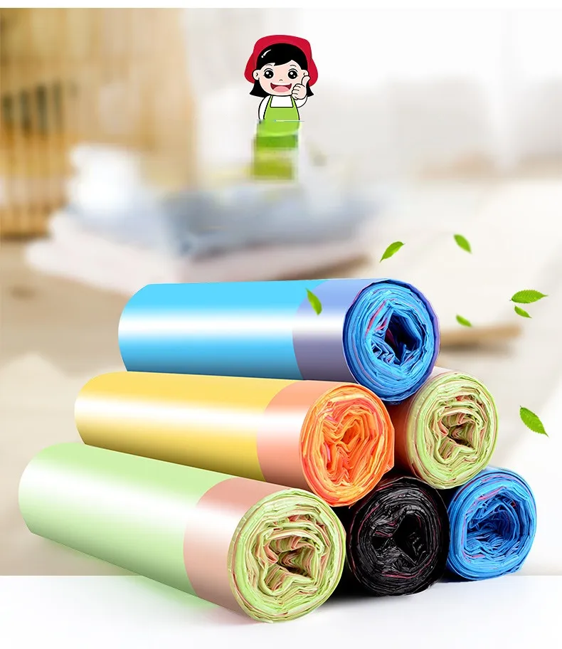 Storage Bags Household Convenient Thickening Rope Type Garbage Bag Automatic Closing Color Disposable Portable Rubbish Handbag