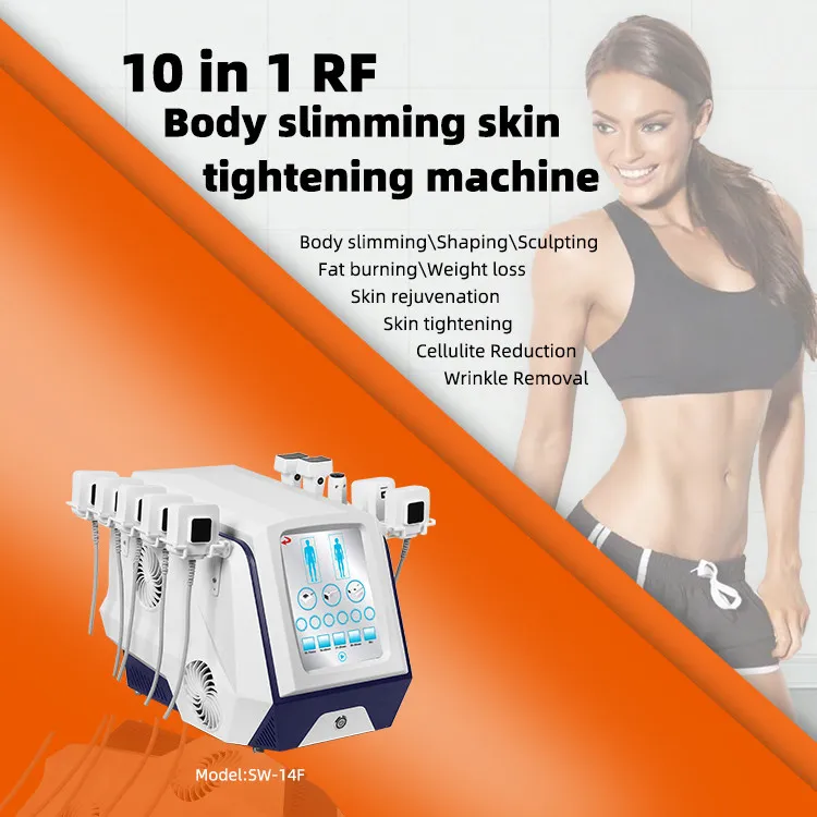 Latest slimming Technology 10pcs handle Non-invasive Monopolar Radio-Frequency System Deep Dermal Heating sculpting body tighten double chin removal Machine
