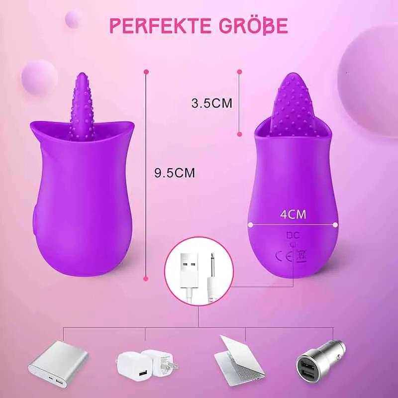 Sexspielzeug, Massagegerät, Massagegerät, Vibrator und Spielzeug, Penis, Schwanz, G-Punkt, Silikon mit Zunge lecken, Nippelstimulator, 10 Stufen, leistungsstarker Motor für GK29