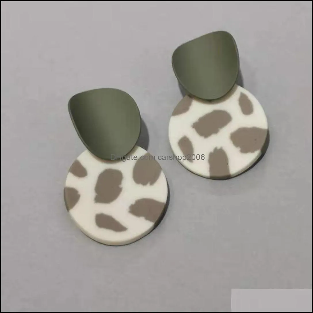 trendy unique polymer clay charms leopard drop earrings for women cute multi-color round pendant dangle earring jewelry