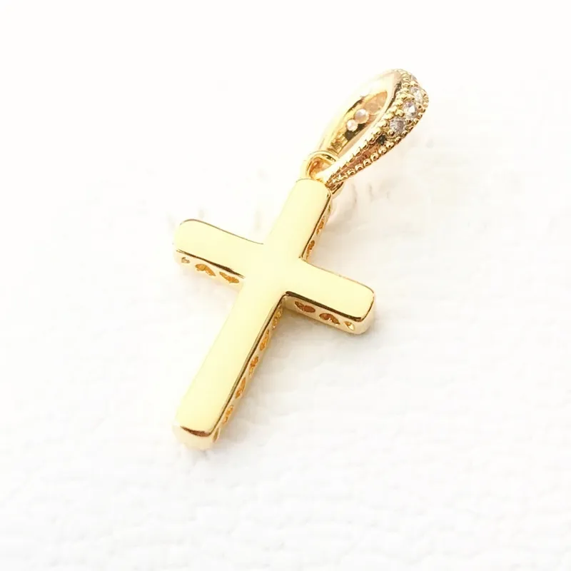 14k Gold Sparkling Cross Dangle Pendant Charm 925 Silver Pandora Charms for Bracelets DIY Jewelry Making kits Loose Beads Silver wholesale 359521C01