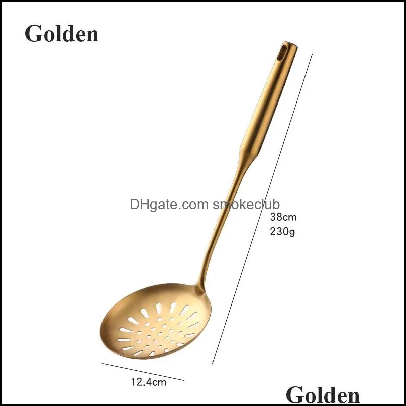 1pcs Stainless Steel Long Handle Kitchen Set Gold Cooking Utensils Scoop Spoon Turner Ladle Cooking Tools Kitchen Utensils Set 201118