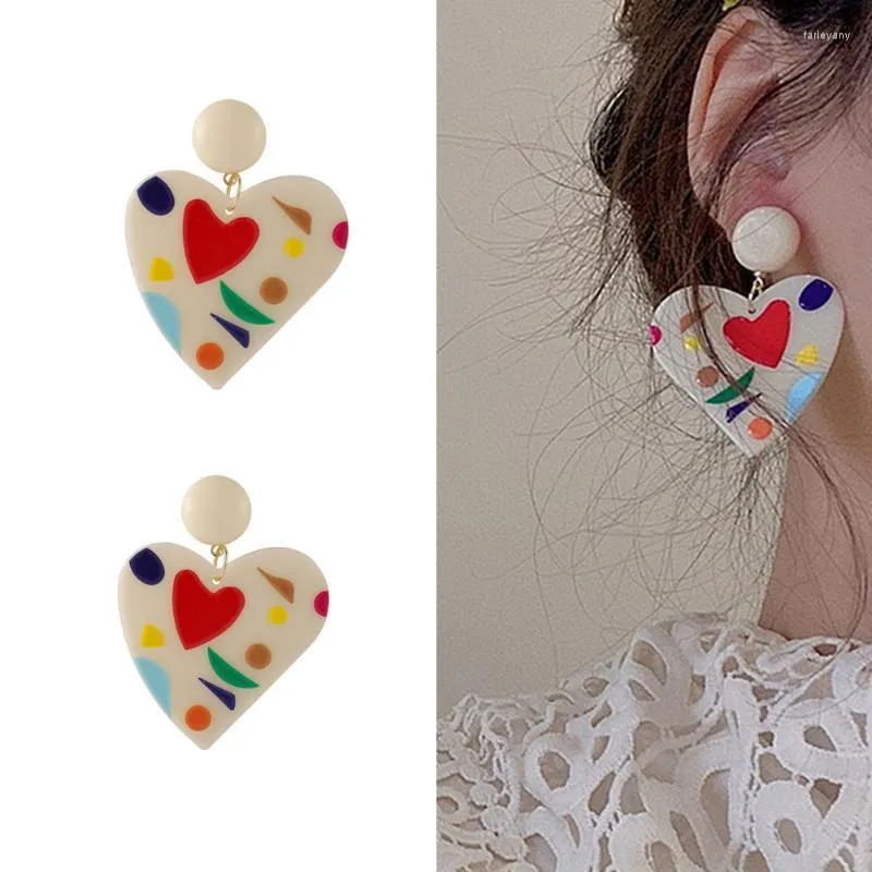 Stud Korean Acrylic Big Heart Dangle Drop Earrings For Women Girls Cute Sweet Colorful Students Party Wedding Fashion Jewelry GiftsStud Farl