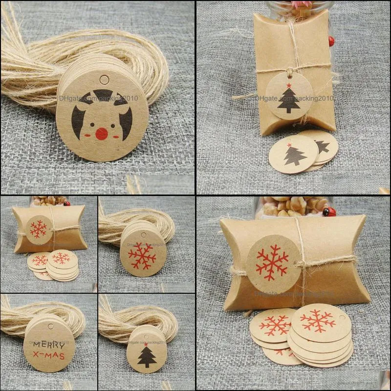 3*3cm round shape kraft christmas tree gift tag 500pcs +500 string for christmas favors/baby toy display package