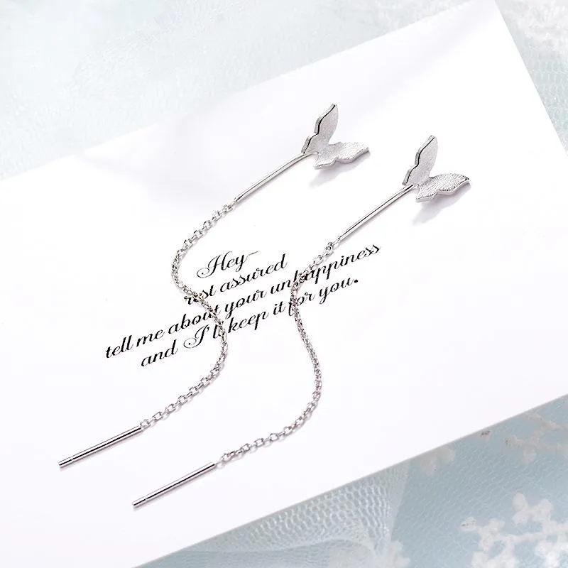Dangle & Chandelier Sweet Women Butterfly Earrings Jewelry Long Tassel Statement Drop Earring For Girl Valentines DayDangle