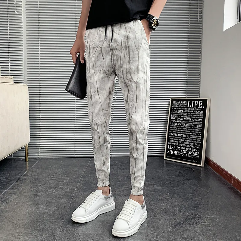 Whitegray Spring Pantalones Hombre Fashion Length Clim Fit Fit Nasual Floral Bants Men Clothing joggers 220816