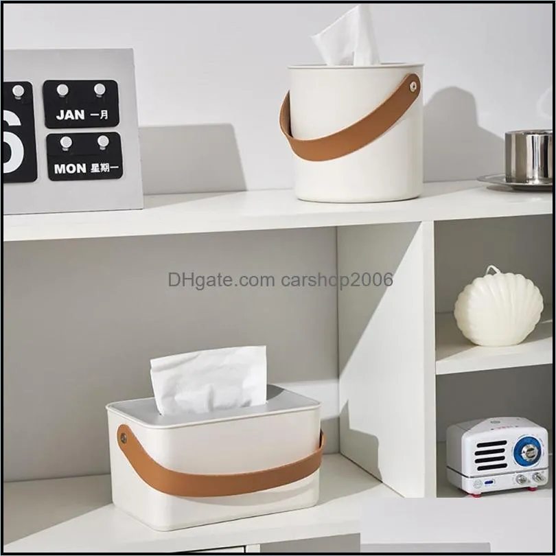 Tissue Boxes & Napkins Modern Box Desktop Napkin Case Holder Plastic Creative Roll Paper With Belt Storage Kitchen
