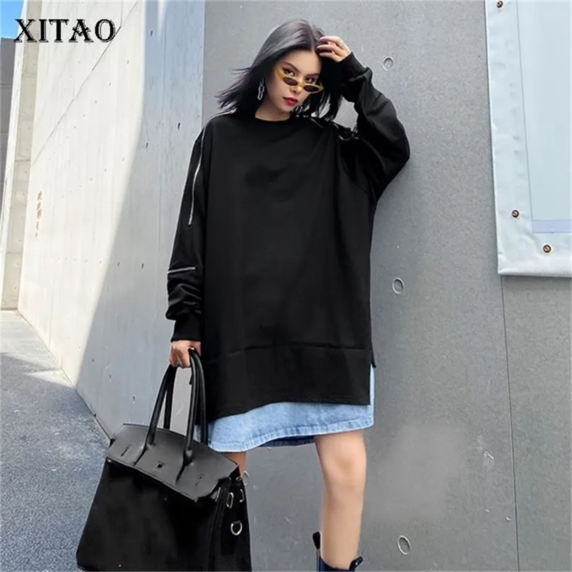 XITAO Split Sweatshirt Mode Frauen Volle Hülse Plissee Göttin Fan Casual Stil Herbst Pullover Sweatshirt XJ5319 201208