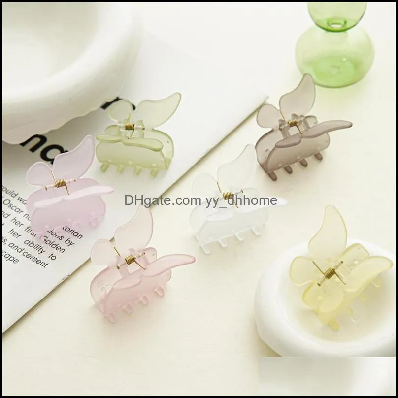 women frosted mist face butterfly hair clips clamp pure color middle size plastic animal hairpins girl lady alloy ponytail scrunchies hair claws