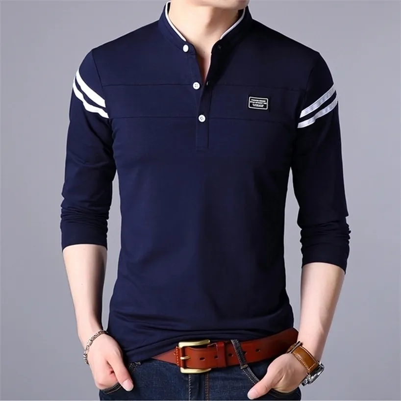 Men T Shirt Man Long Sleeve Tshirt Men's Clothing Fashion Casual Classic Mandarin Collar T-Shirts Cotton Tops Tees Male Tshirts 220318