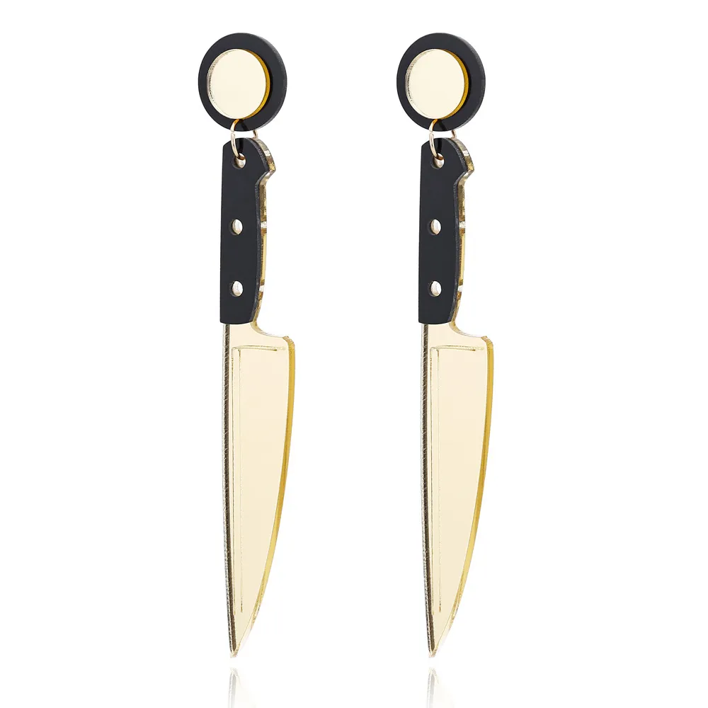 Punk overdreven mes Dangle Earring Cool Hip Hop Acryl Long Tassel Rock Vrouwen Mannen Unisex Stud Oorbellen Mirror Surface Oor Studs