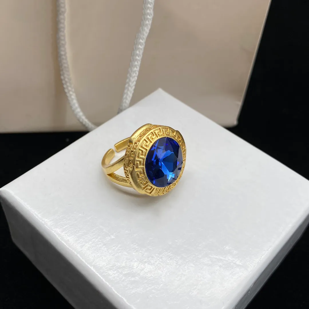 Designer Ouvert Bleu Or Anneaux Hommes Femmes Mode Saphir Bague De Luxe Bijoux Couple Anneaux Personnalité Bague 2207081D