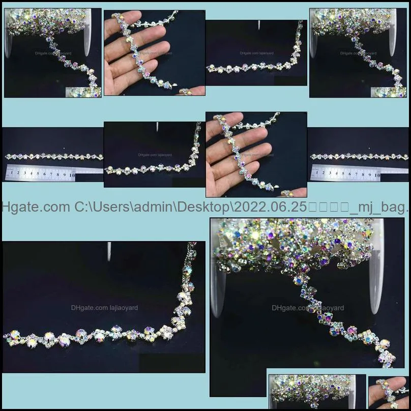 Beads Arts Crafts Gifts Home Garden Ship 1Yd Sparkling Clear Rhinestone Ab Color Crystal Costume Chain Applique Trims Supply Drop