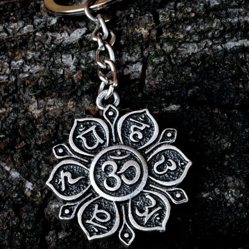 Porte-clés Mandala Om Yoga Fleur de Lotus Coquille Naturelle Porte-clés Taille 1.2" Porte-clés Fier22